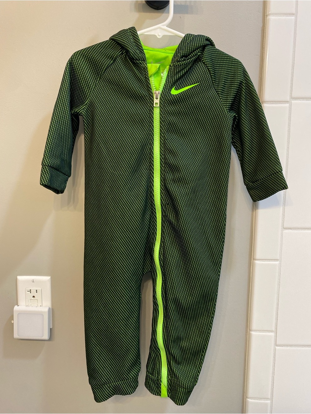 Nike Green One-Piece with Neon Zip and Swoosh / Size 18m / GUC